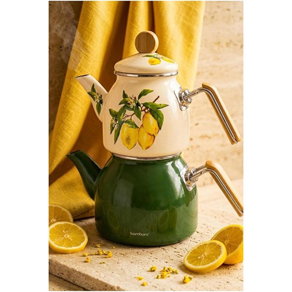 Bambum Unique Bambu Kulplu Emaye Çaydanlık Takımı Limon