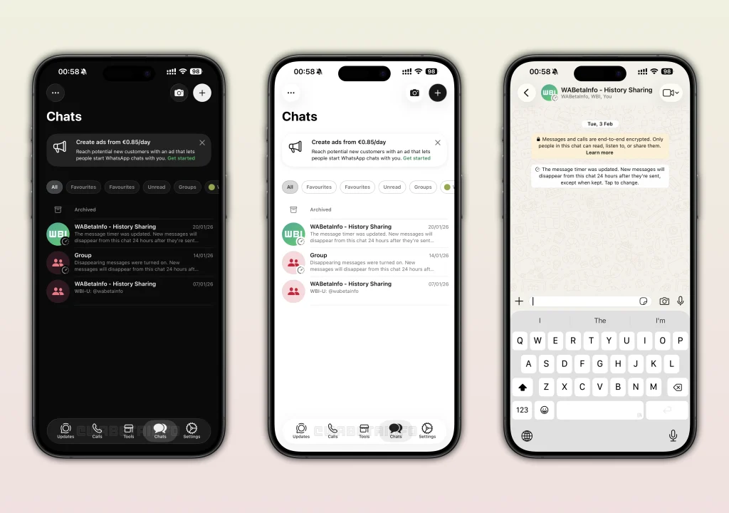 whatsapp'ın yeni arayüzü: liquid glass ile tanışın 1 liquid glass