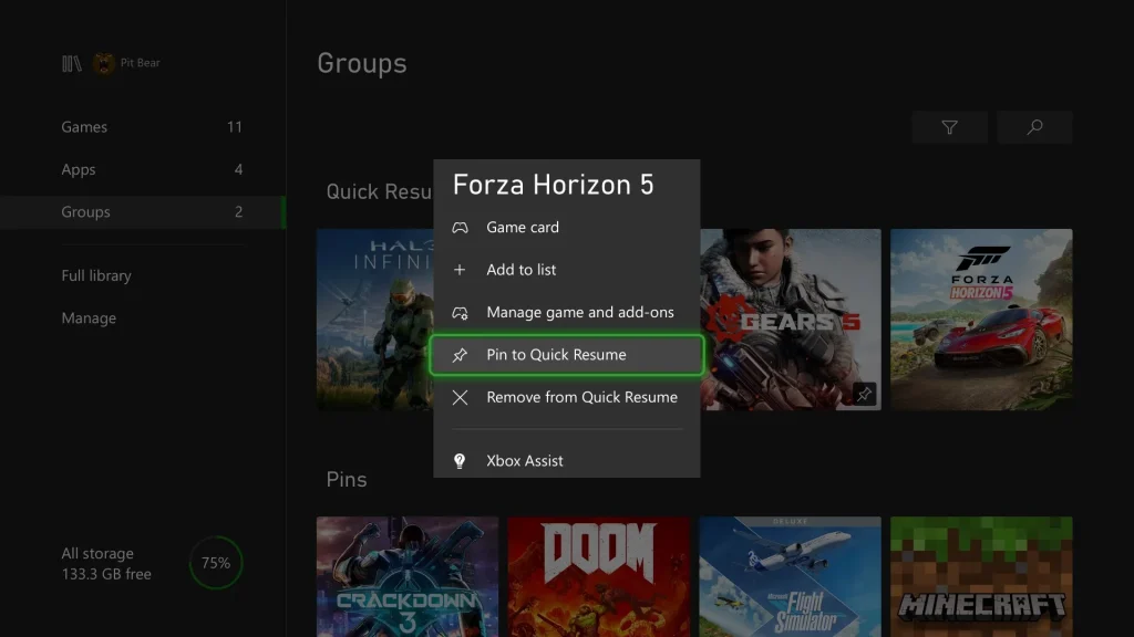 xbox quick resume